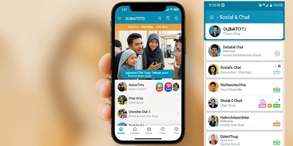 Antarmuka DUBAITOTO menunjukkan grup chat aktif dan fitur menarik lainnya.
