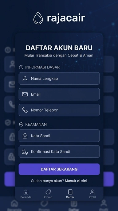 Tampilan halaman daftar rajacair