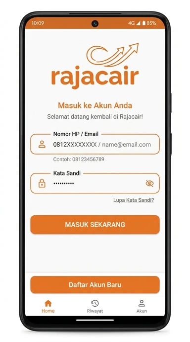 Tampilan halaman login rajacair